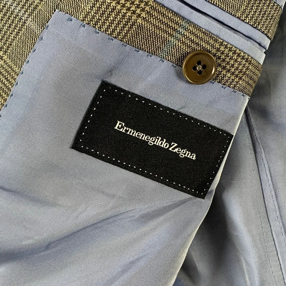 Ermenegildo Zegna Blazer Men 40R Silk Linen Glen Check Windowpane Sport Coat